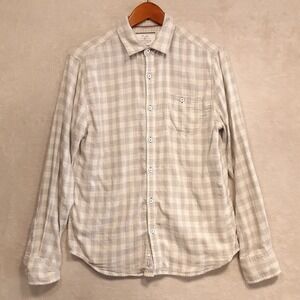 Flag & Anthem Mens LS Button Up Shirt Sz.S/Beige Gray/Double Cloth/Knitted/Plaid